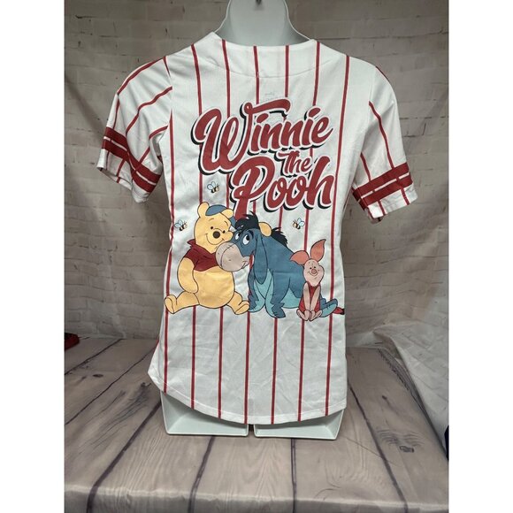 Disney Winnie The Pooh Baseball Jersey Shirt V Neck Button Up Womens Size Large - Picture 4 of 8